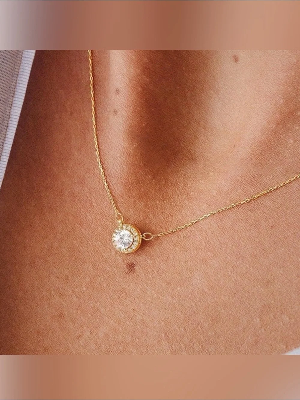 14k Gold Plated Civic Zirconia Halo Chain Necklace